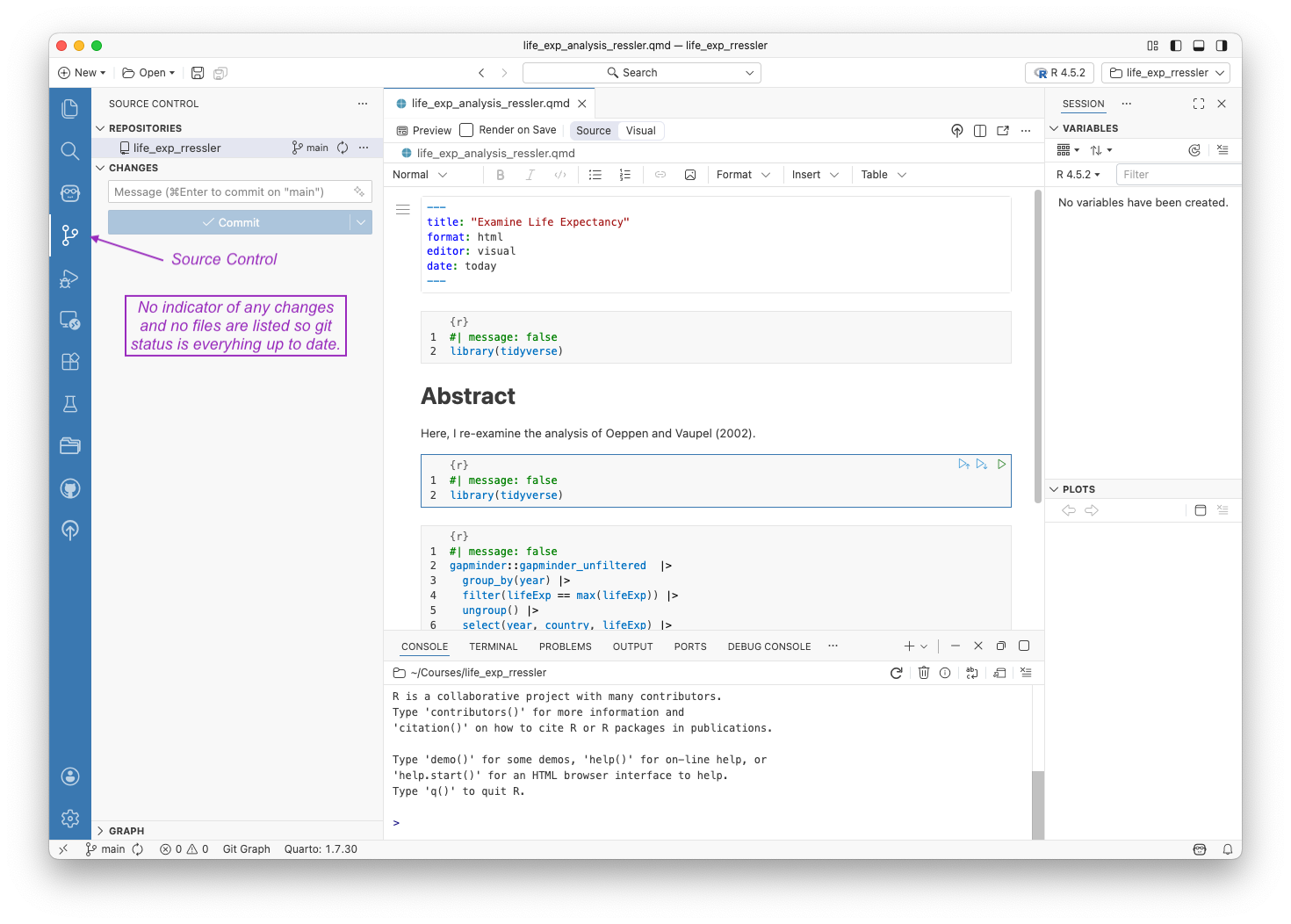Screenshot of the source control view.