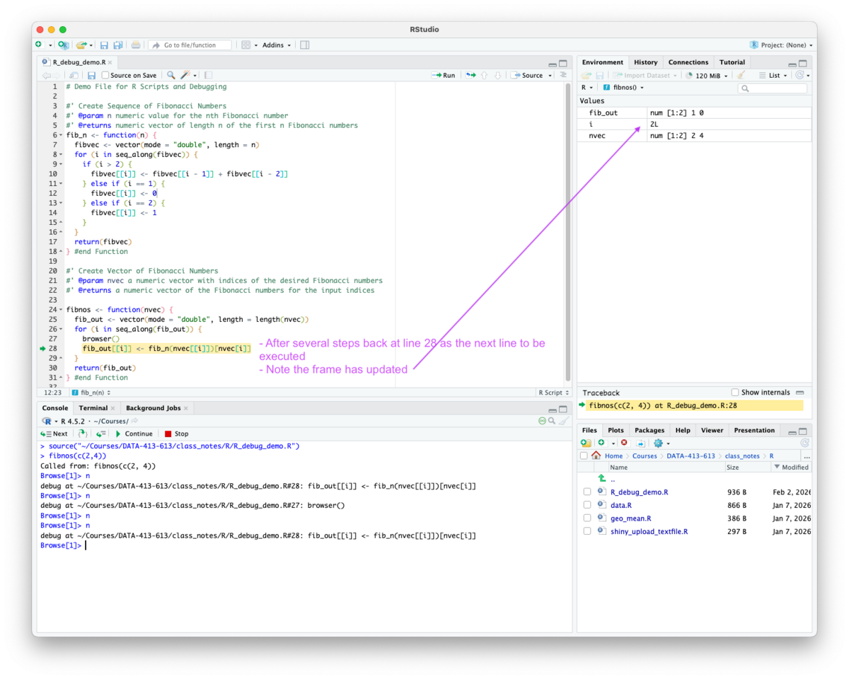 screenshot of RStudio in browse mode after several steps.