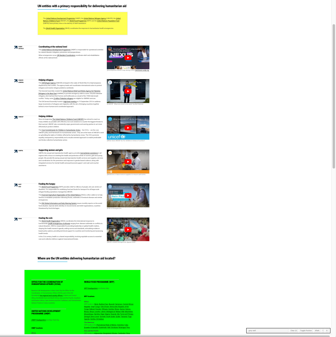 A snapshot of the web page showing two grey boxes were on the page and both are selected. THe original is in green and the is in yellow.