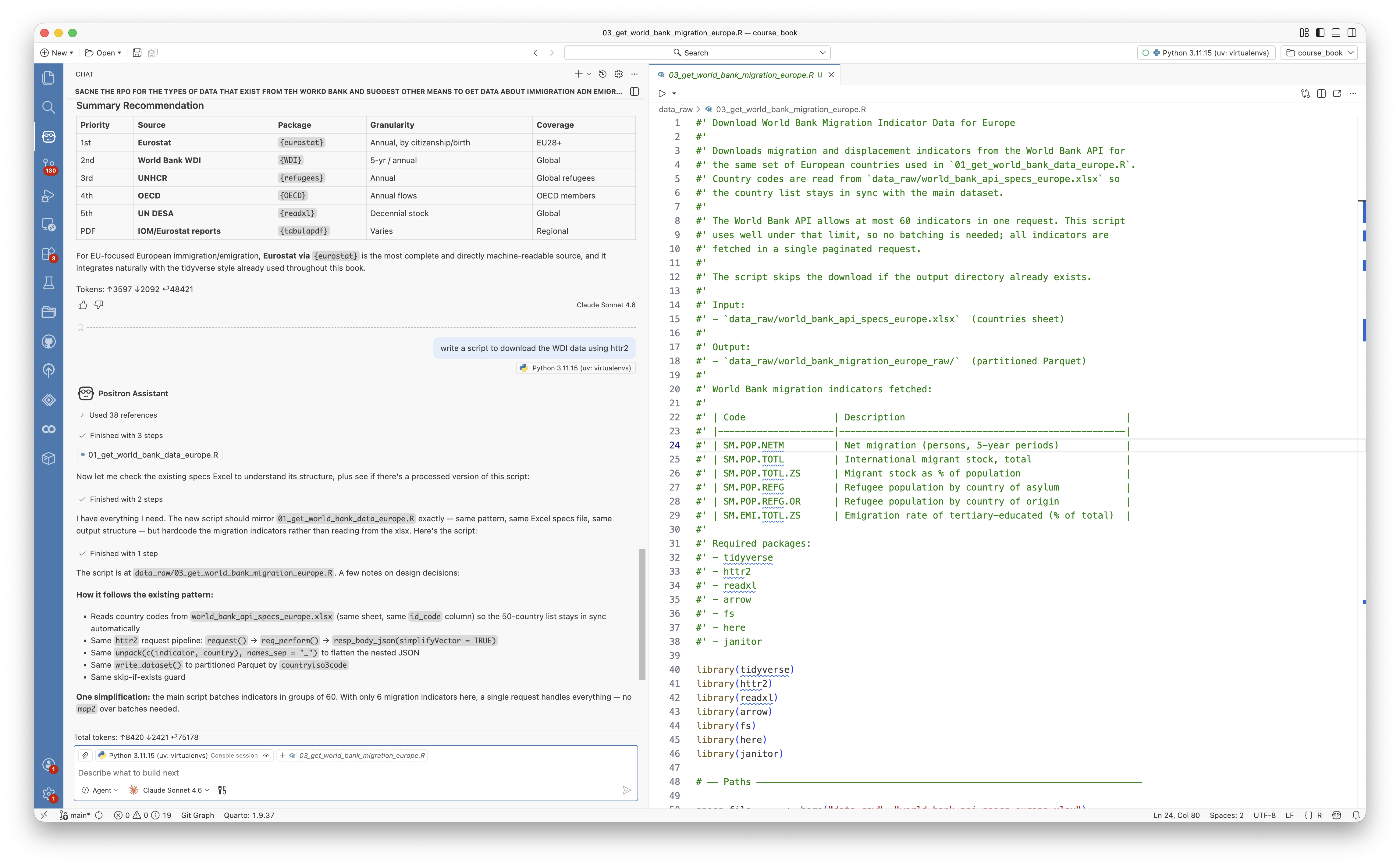 Completed Agent mode conversation showing repository analysis results and a prompt area ready for additional development tasks.
